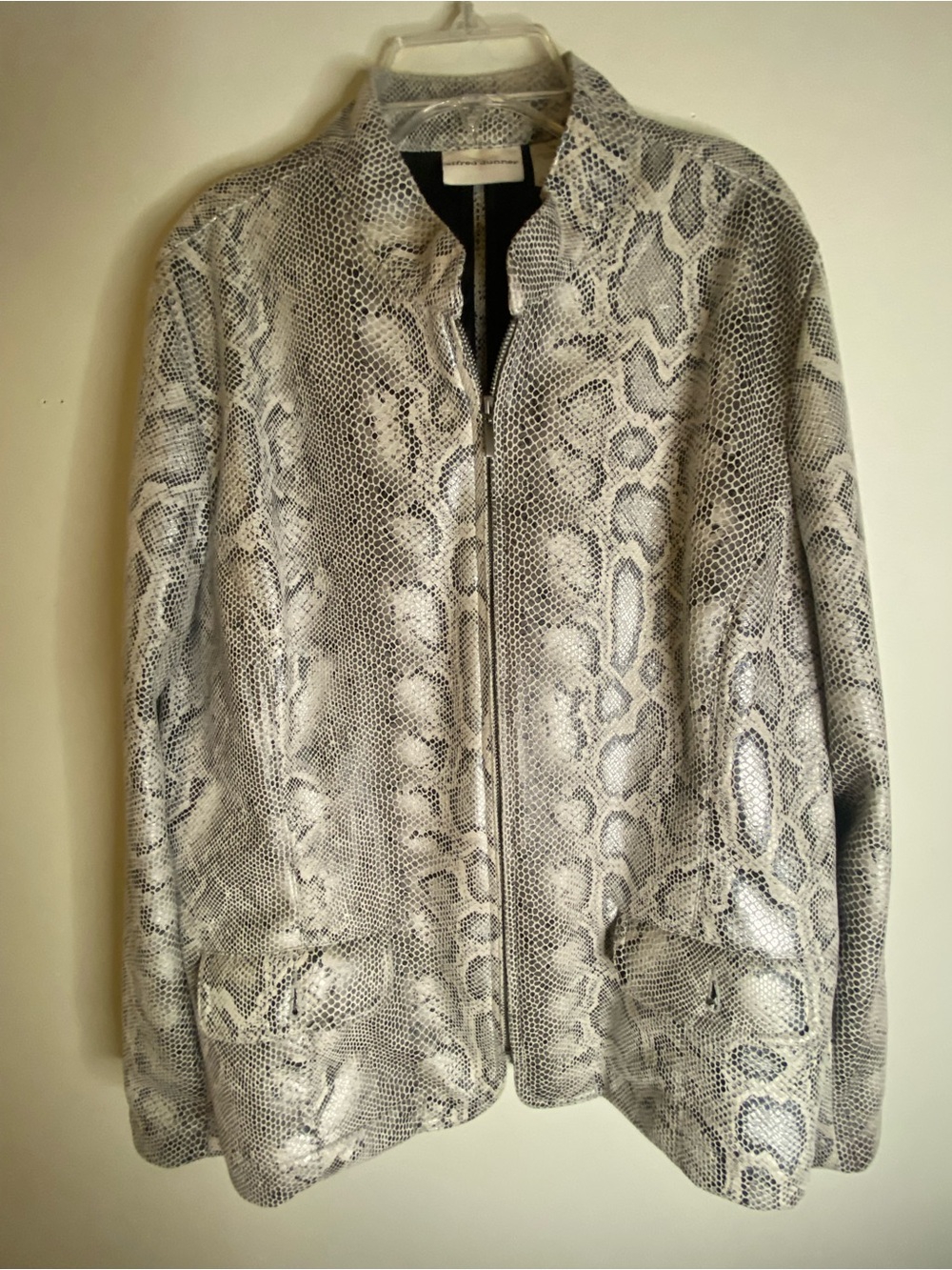 Alfred Dunner Faux Snakeskin Zip-Front Jacket - Gray/White